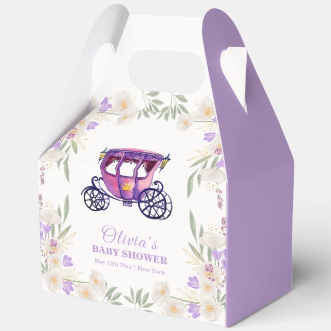 Pastel Floral Princess Carriage Girl Baby Shower  Favour Box (Front)