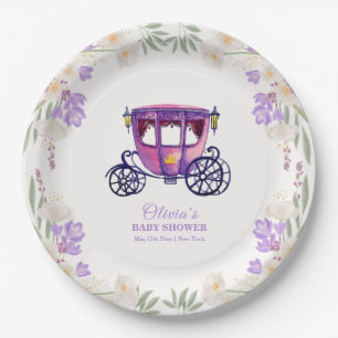 Pastel Floral Princess Carriage Girl Baby Shower Paper Plate