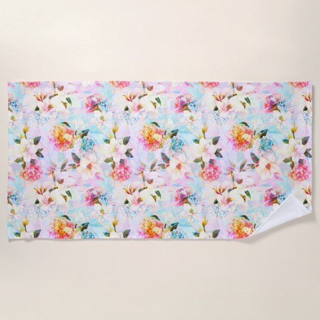Pastel Floral Print Beach Towel (Front)