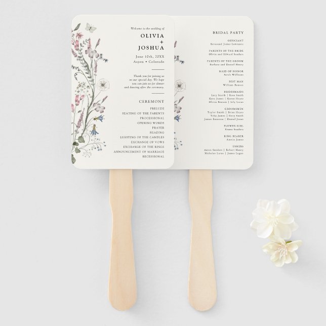 Pastel Floral Program Hand Fan (Front and Back)