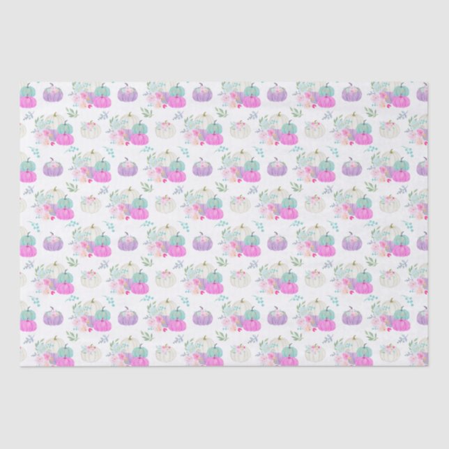 Pastel Floral Pumpkins in Pink, Purple and Blue Tissue Paper (Front)