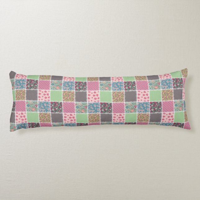 Pastel Floral Quilt Squares Body Cushion (Back)
