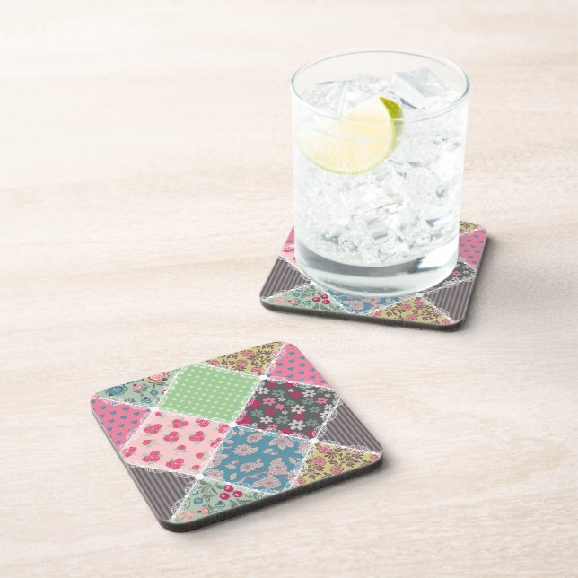 Pastel Floral Quilt Squares Coaster (Right Side)