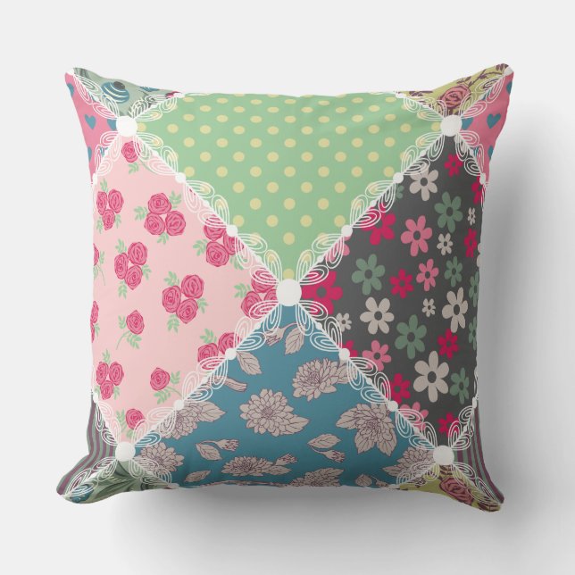 Pastel Floral Quilt Squares Cushion (Front)