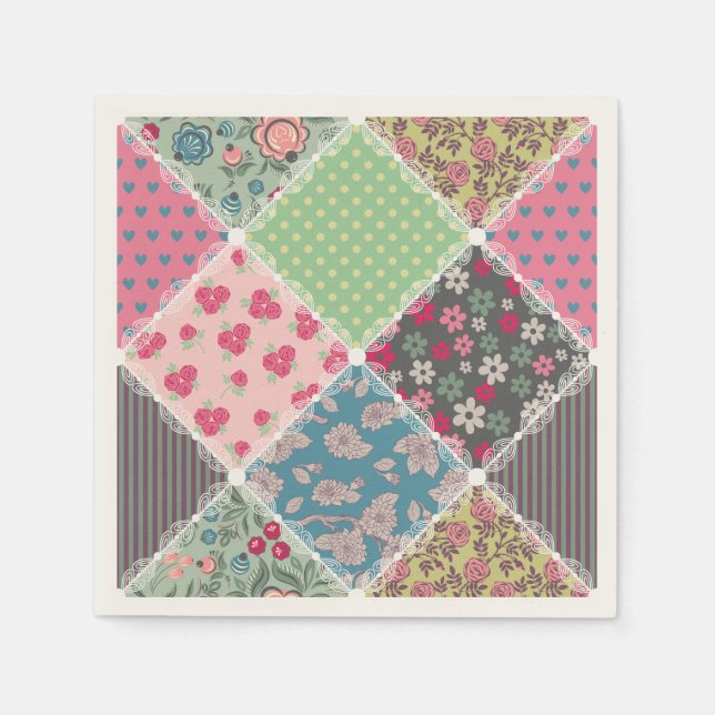 Pastel Floral Quilt Squares Napkin (Front)
