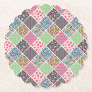 Pastel Floral Quilt Squares Paper Coaster