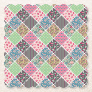 Pastel Floral Quilt Squares Paper Coaster
