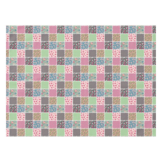 Pastel Floral Quilt Squares Tablecloth (Front (Horizontal))