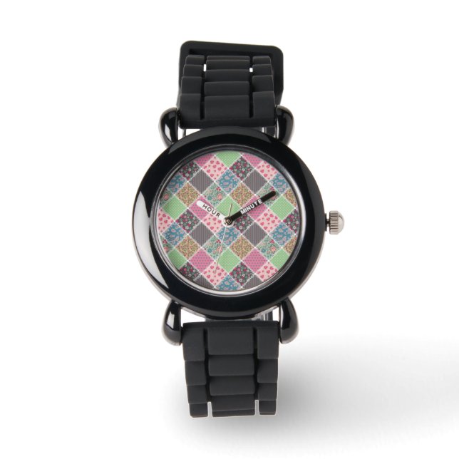 Pastel Floral Quilt Squares Watch (Front)