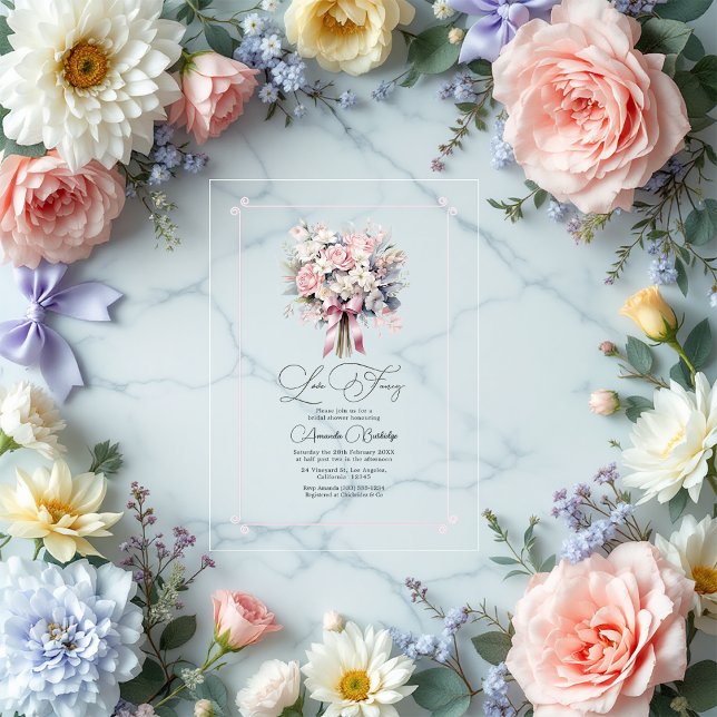 Pastel Floral Romantic Love Fancy Bridal Shower Acrylic Invitations (Pastel Floral Romantic Love Fancy Bridal Shower Acrylic Invitations)