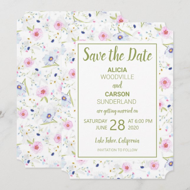 Pastel Floral Save the Date Invitation (Front/Back)