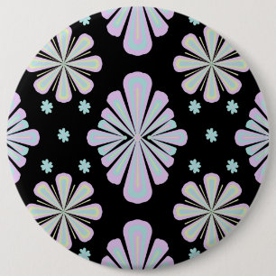 Pastel floral shapes on a black background 6 cm round badge