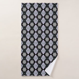 Pastel floral shapes on a black background bath towel