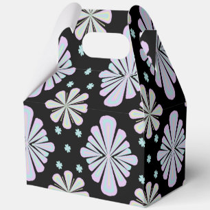 Pastel floral shapes on a black background favour box