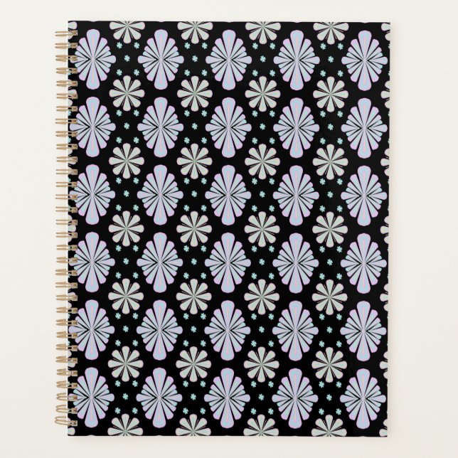 Pastel floral shapes on a black background planner (Front)