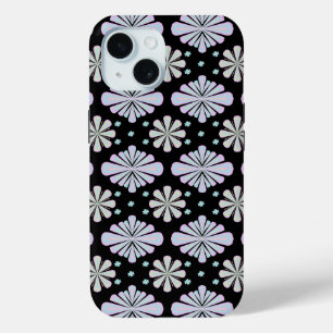 Pastel Floral Shapes on Black Background iPhone 15 Case
