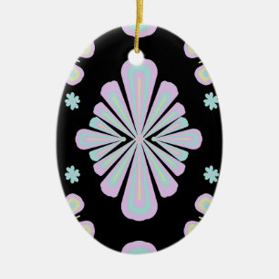 Pastel Floral Shapes on Black Background Ceramic Tree Decoration