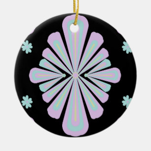 Pastel Floral Shapes on Black Background Ceramic Tree Decoration