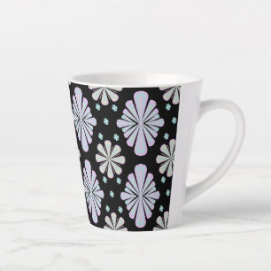 Pastel Floral Shapes on Black Background Latte Mug