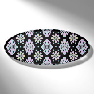 Pastel Floral Shapes on Black Background Name Tag