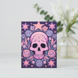 Pastel Floral Skull Art Postcard