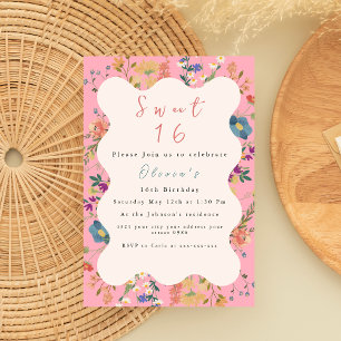Pastel Floral Sweet 16 Invitation