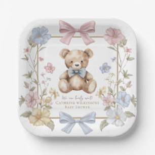 Pastel Floral Teddy Bear Baby Shower Plates