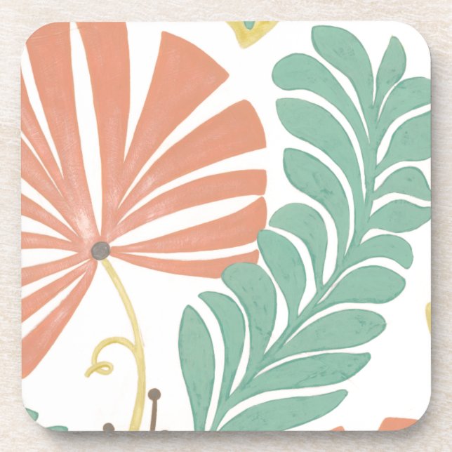 Pastel Floral Vines and Leaves on Cream Background Coaster (Front)