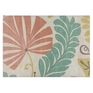 Pastel Floral Vines and Leaves on Cream Background Cutting Board