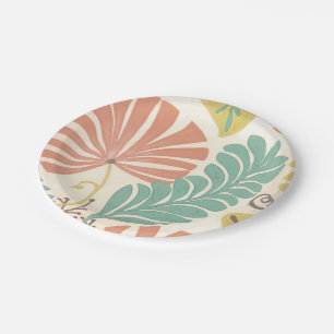 Pastel Floral Vines and Leaves on Cream Background Paper Plate
