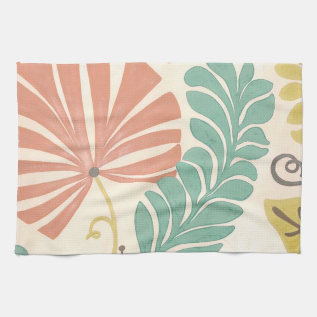 Pastel Floral Vines and Leaves on Cream Background Tea Towel (Horizontal)