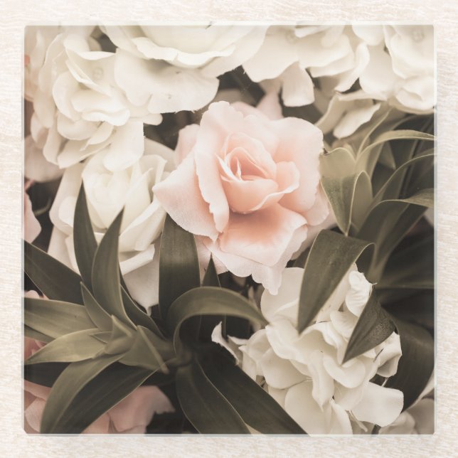 Pastel Floral Vintage: Timeless Elegance Glass Coaster (Front)
