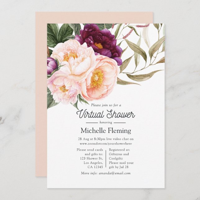 Pastel Floral Virtual Baby Shower Invitation (Front/Back)