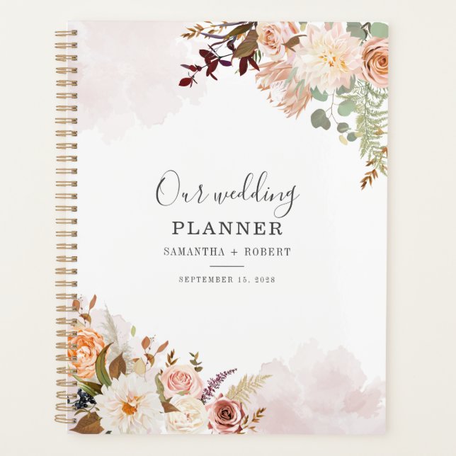 Pastel Floral Watercolor Bloom Script Wedding Planner (Front)