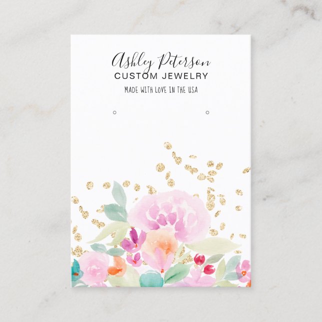 Pastel Floral watercolor jewellery earring display Business Card (Front)