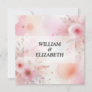 Pastel floral watercolor pink and purple colours  invitation