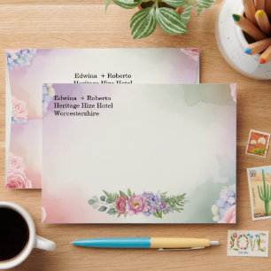 Pastel Floral Watercolor Wedding Envelope Liner