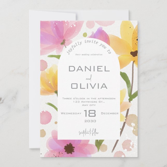 Pastel Floral Watercolor Wedding Invitation (Front)