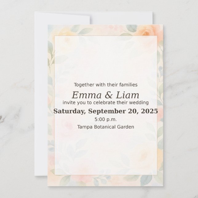 Pastel Floral Watercolor Wedding Invitation | 5x7  (Front)