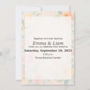 Pastel Floral Watercolor Wedding Invitation   5x7 