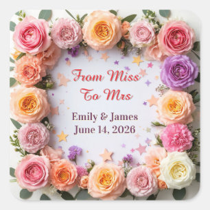 🌸 Pastel Floral Wedding Frame Design 🌸 Square Sticker