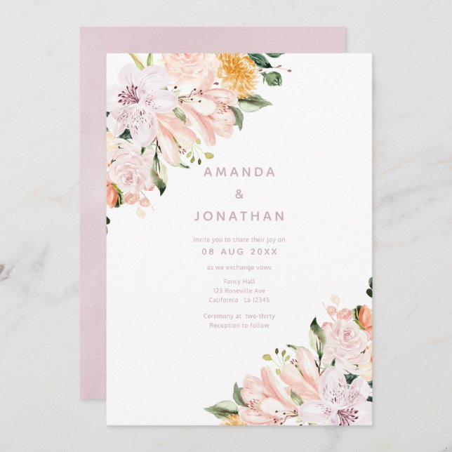 Pastel Floral Wedding Invitation (Front/Back)