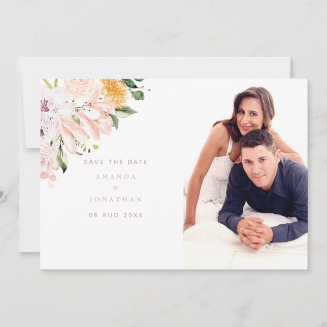 Pastel Floral Wedding Photo Save The Date (Front)