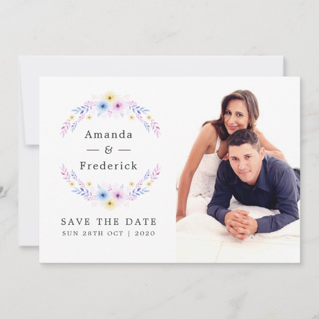 Pastel Floral Wedding Photo Save The Date (Front)