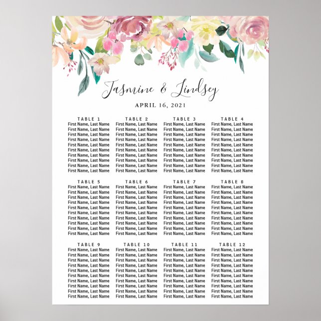 Pastel Floral Wedding Seating Chart (Front)
