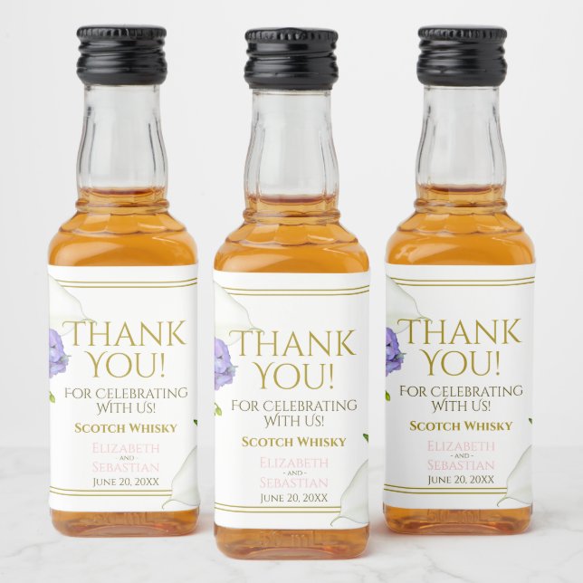 Pastel Floral Wedding Thank You Mini Liquor Bottle Label (Bottles)