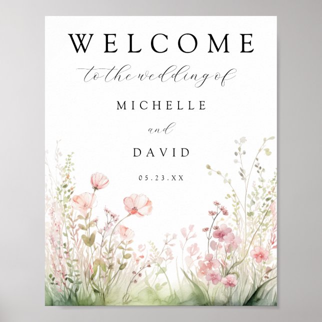 Pastel Floral Wedding Welcome Poster (Front)