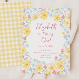 Pastel Floral Wildflowers 1st Birthday  Invitation