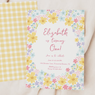 Pastel Floral Wildflowers 1st Birthday Invitation