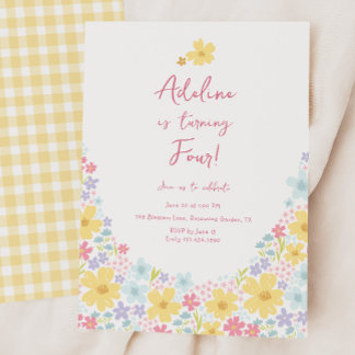 Pastel Floral Wildflowers Kids Birthday Invitation